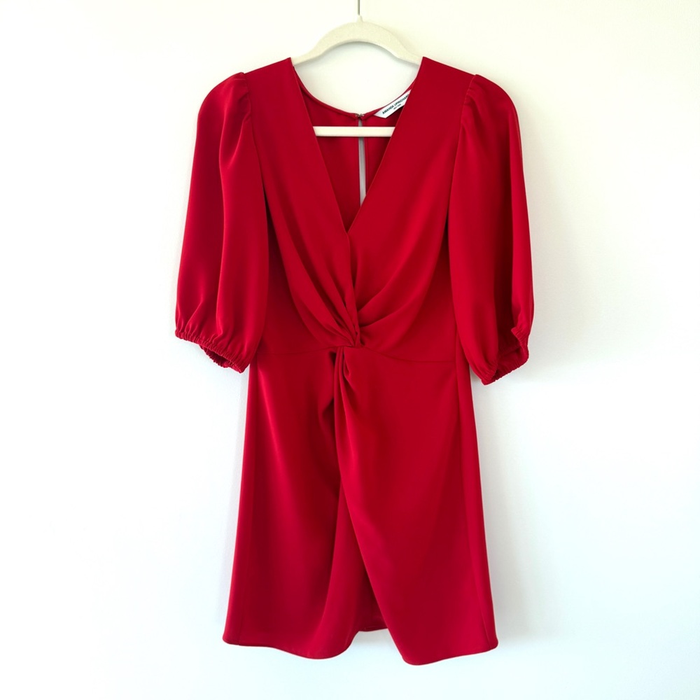 Amanda Uprichard Susannah Red Puff Sleeve Twist Front Mini Dress Women’s S - Picture 4 of 11
